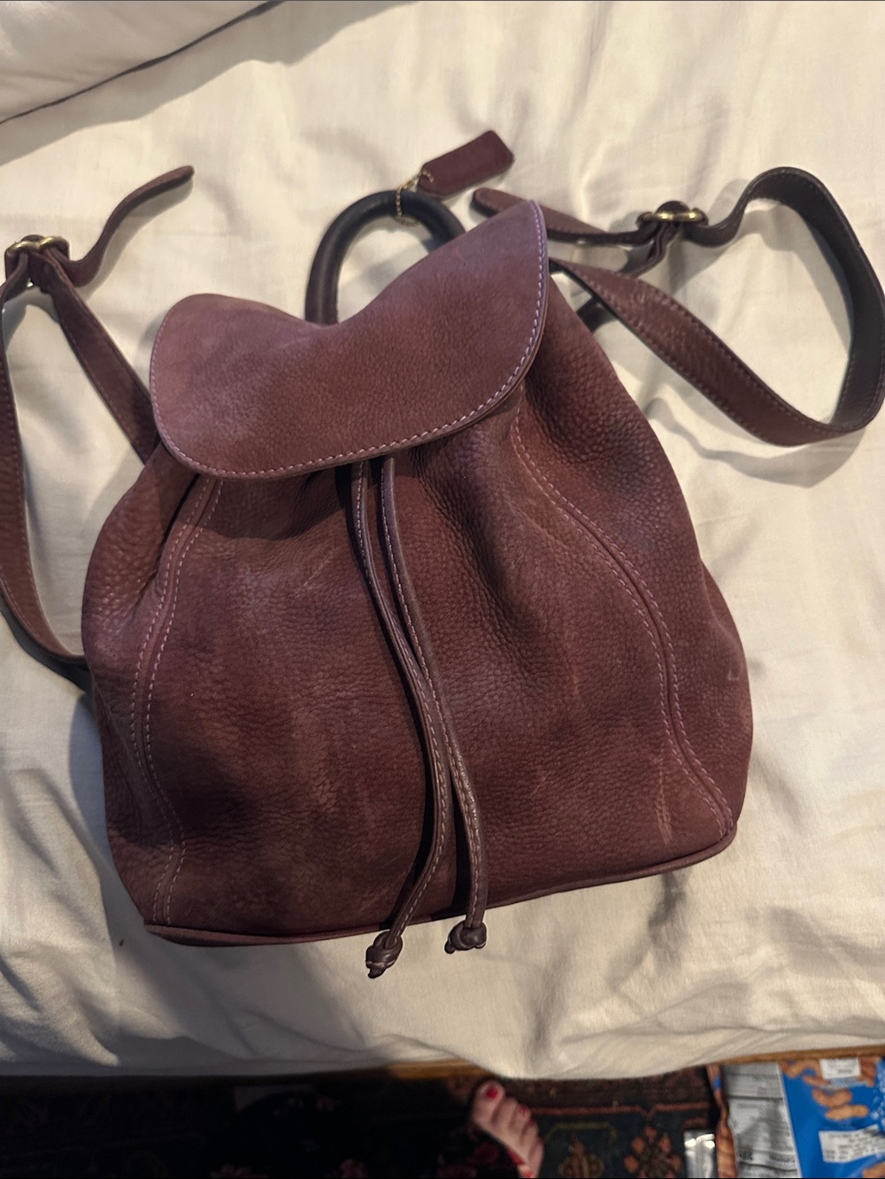 Coach Burgundy Pebbled Leather Drawstring Backpack